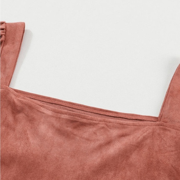 *Host Pick!๐ Brown Boho Suede Square Neck Mini Swing Dress with Square Neckline - Picture 9 of 15